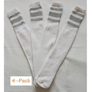 Baseball Socks Softball Striped Tube Socks Cotton Game Socks White & Gray 23"